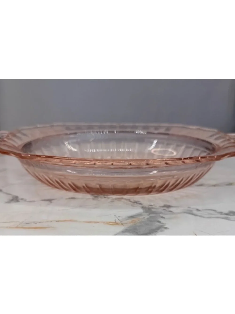 Vintage Anchor Hocking Mayfair Open Rose pink depression glass oval handled serv